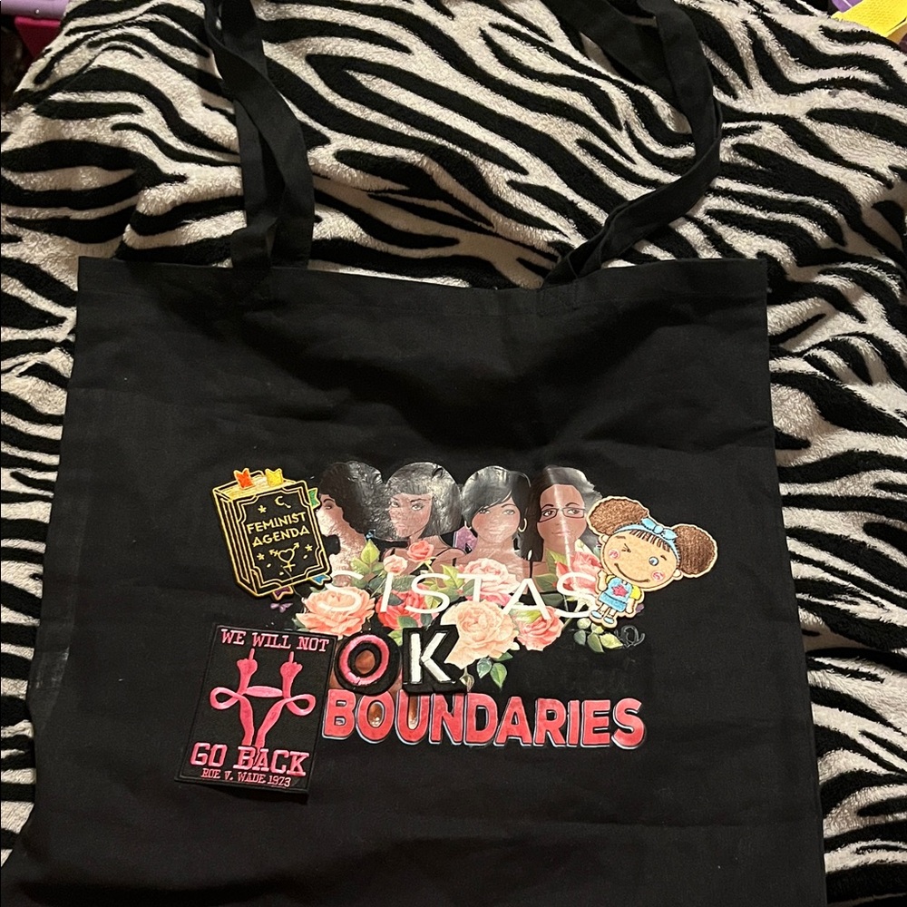Black Tote Bag with Colorful Patches